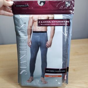 STANFIELDS Long Johns Mens Medium Gray 2 Layer Fitted Base Layer Pants